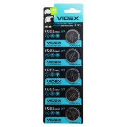 Батарейка, CR2032, літієва, таблетка, 3V, 5шт/уп, Videx